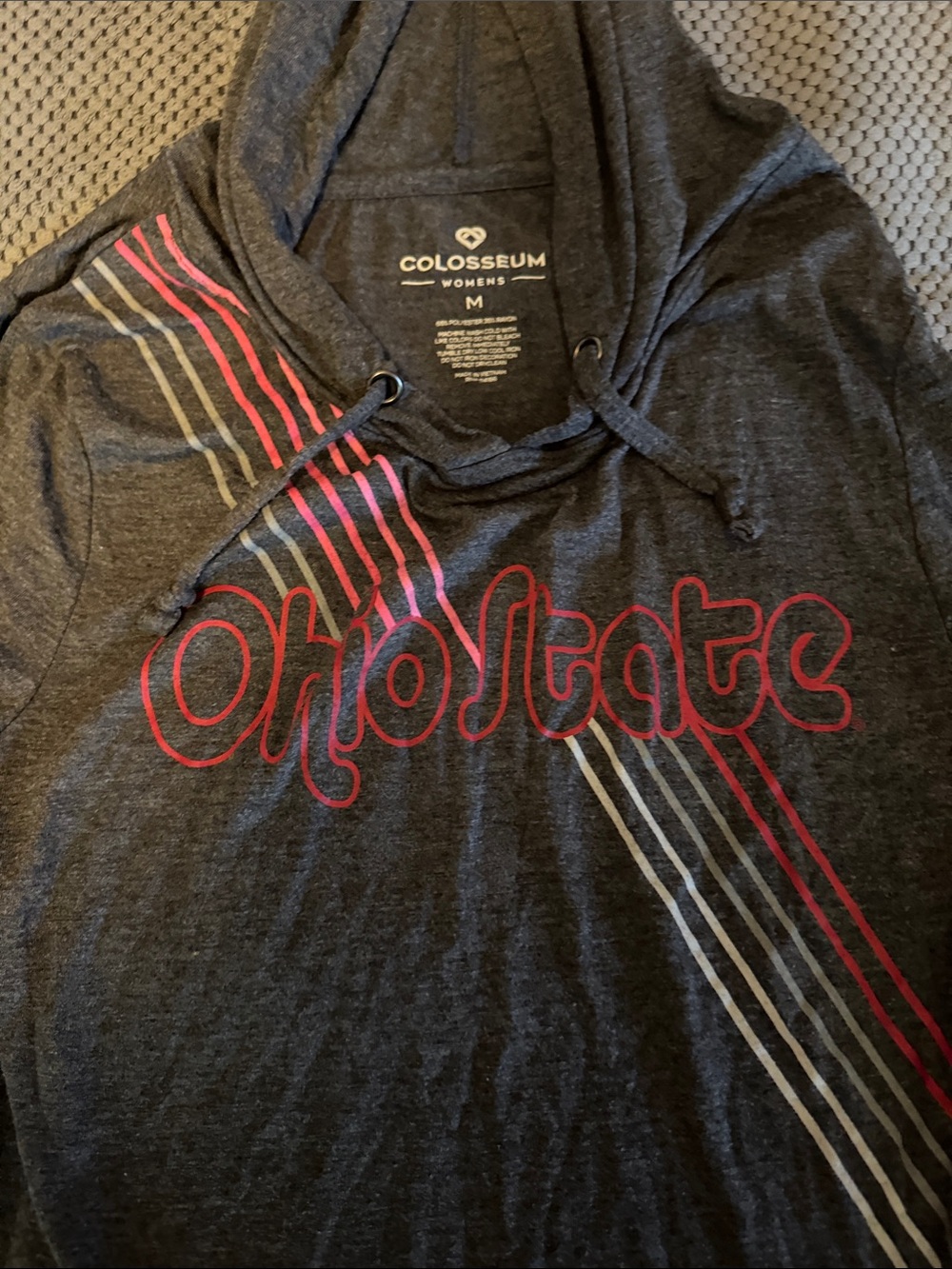 Colosseum Gray Hooded Long-Sleeve Tee with Red Script and Multicolor Stripes - Picture 3 of 4